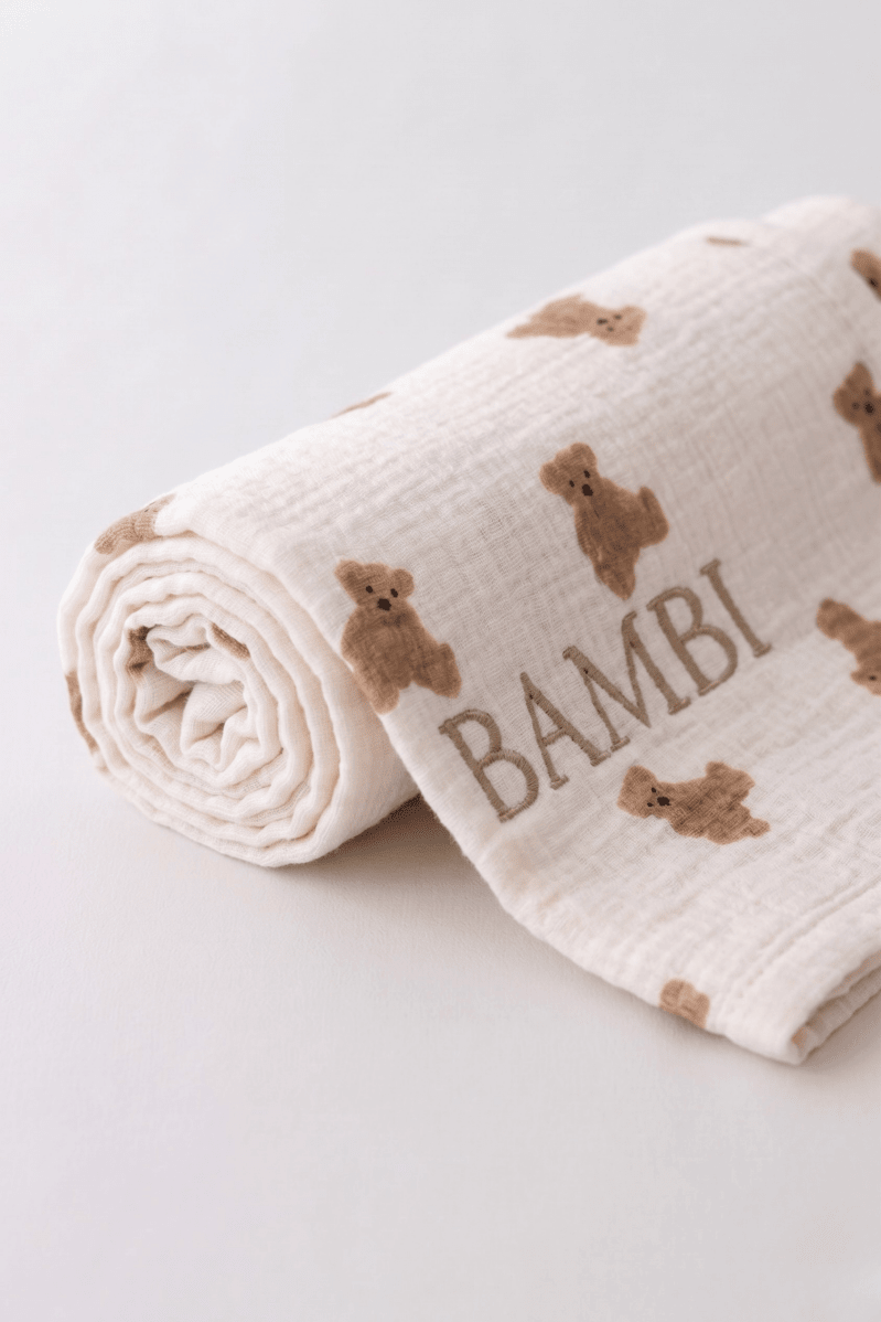 The Bear Muslin Blanket Swaddle - Cozy Crew Club