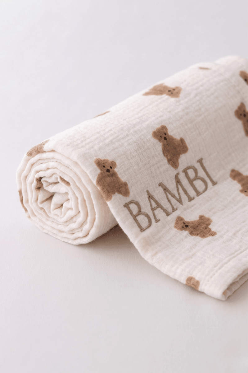The Bear Muslin Blanket Swaddle - Cozy Crew Club