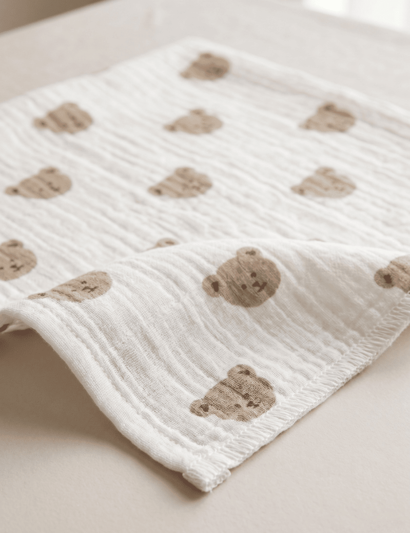 The Happy Bear Muslin Blanket Swaddle - Cozy Crew Club
