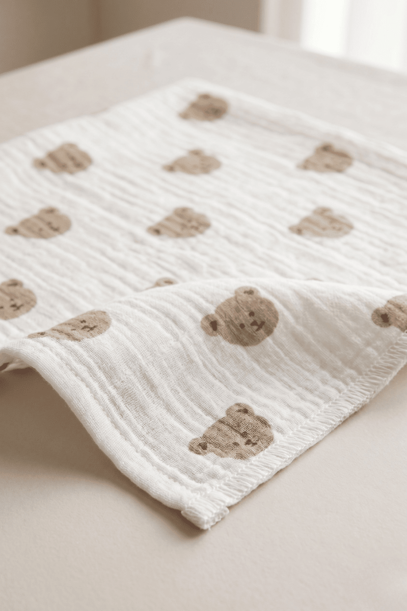 The Happy Bear Muslin Blanket Swaddle - Cozy Crew Club