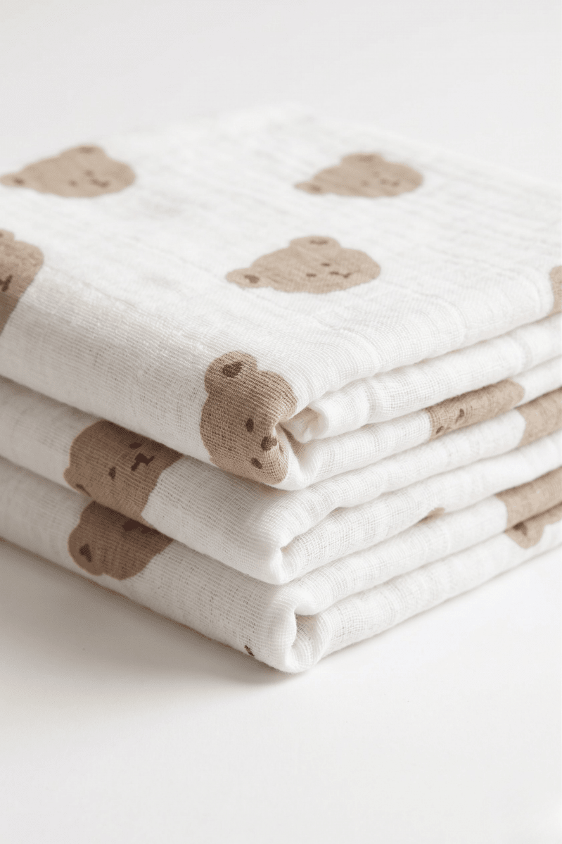 The Happy Bear Muslin Blanket Swaddle - Cozy Crew Club