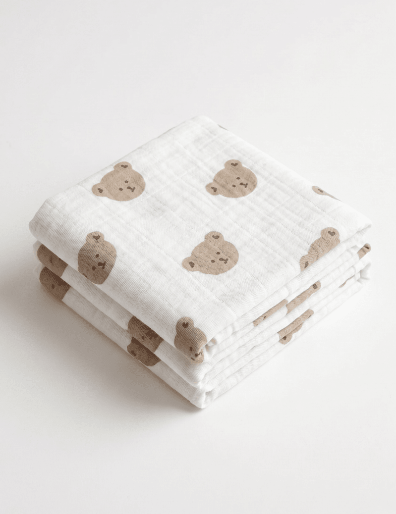 The Happy Bear Muslin Blanket Swaddle - Cozy Crew Club
