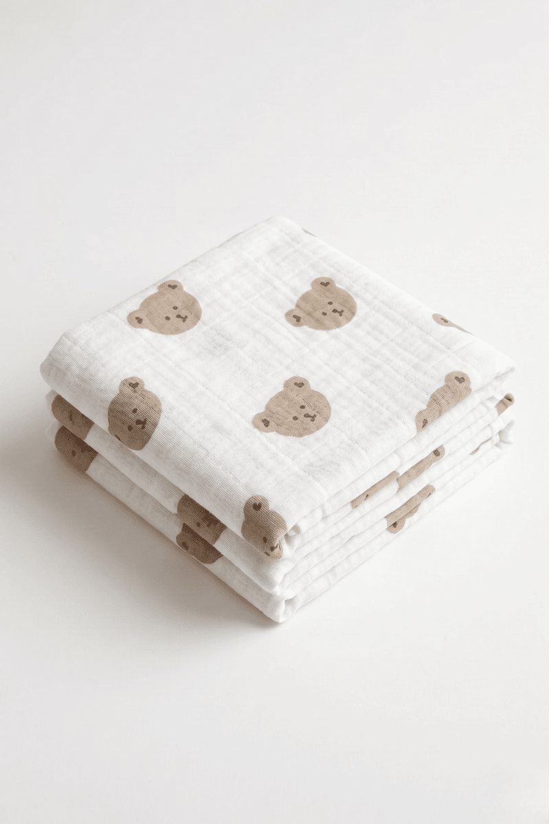 The Happy Bear Muslin Blanket Swaddle - Cozy Crew Club