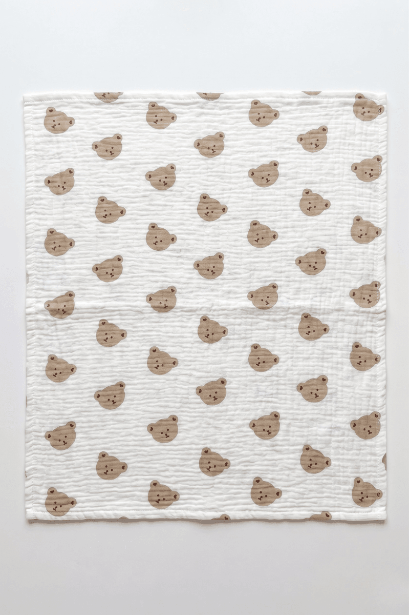 The Happy Bear Muslin Blanket Swaddle - Cozy Crew Club
