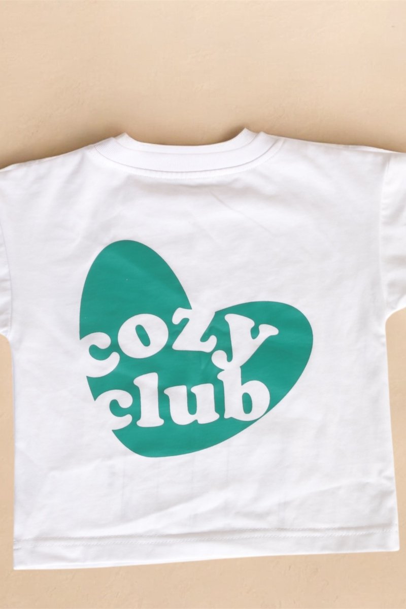 Cozy Heart Club Graphic Tee - White - Green Heart - Cozy Crew Club