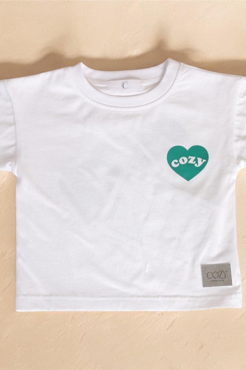 Cozy Heart Club Graphic Tee - White - Green Heart - Cozy Crew Club
