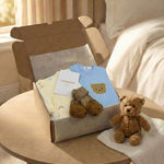 The Cozy Blue Boucle Baby Bear & Blue Rainbow Personalised Gift Box - Cozy Crew Club