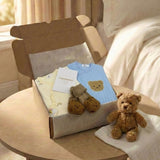 The Cozy Blue Boucle Baby Bear & Blue Rainbow Personalised Gift Box - Cozy Crew Club