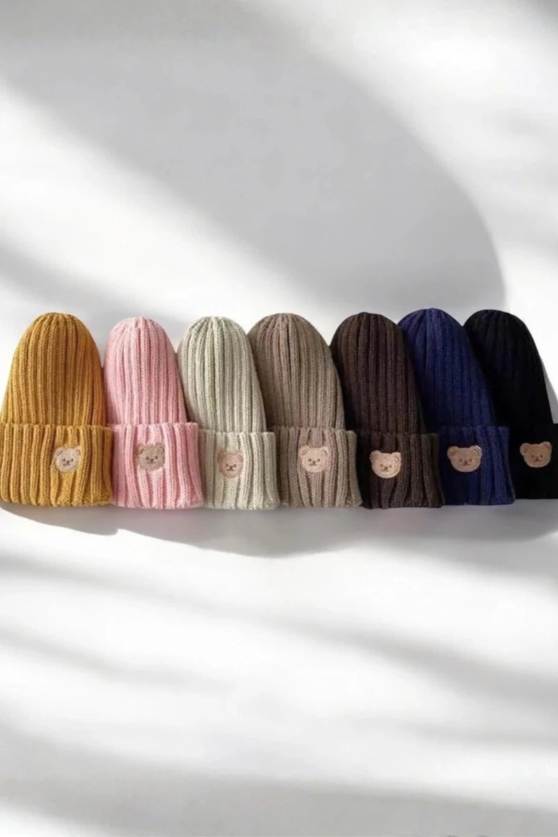Knitted Bear Beanie Hats Multiple Colours - Cozy Crew Club