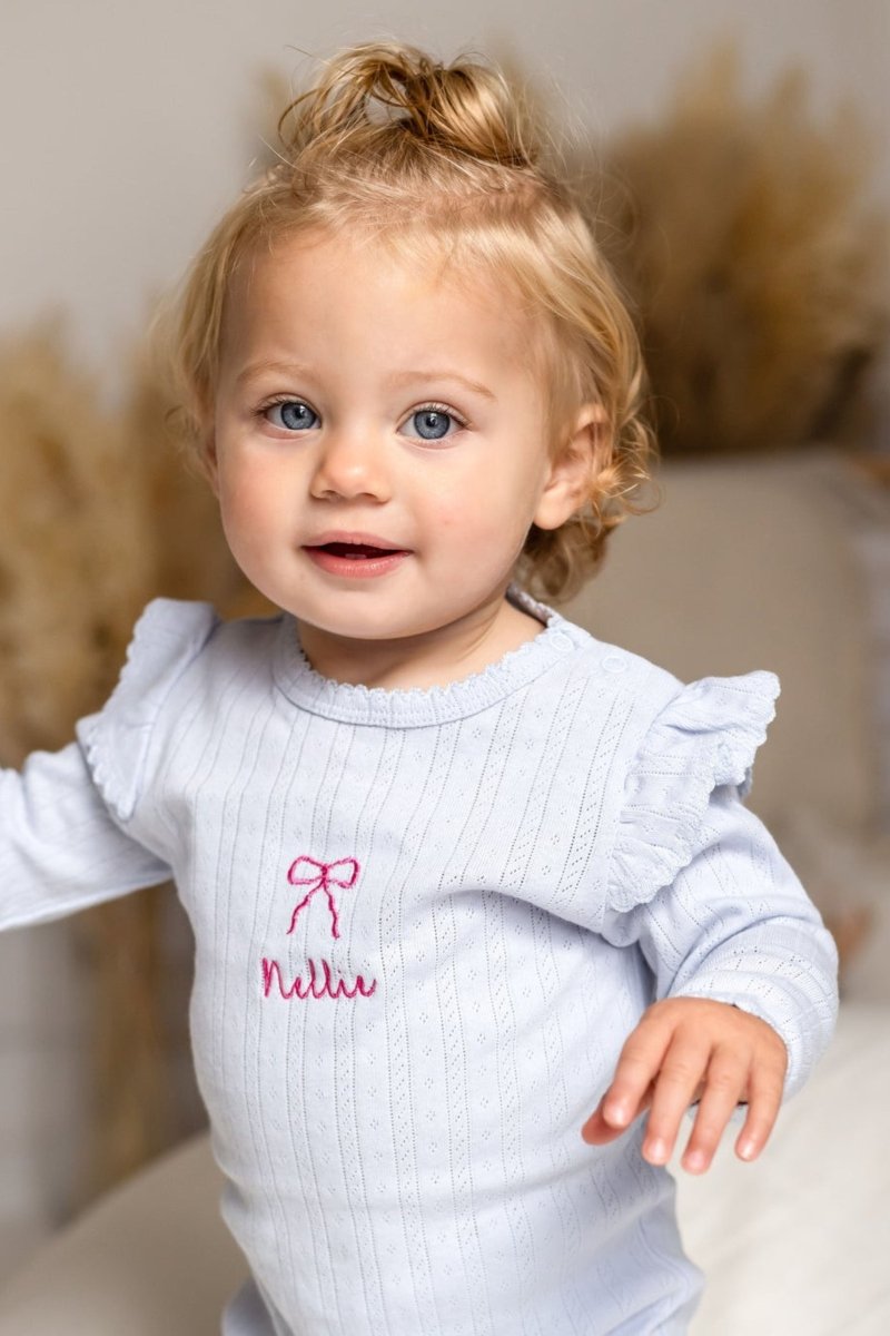 Knitted Bow Frill Romper Personalsied - Cozy Crew Club