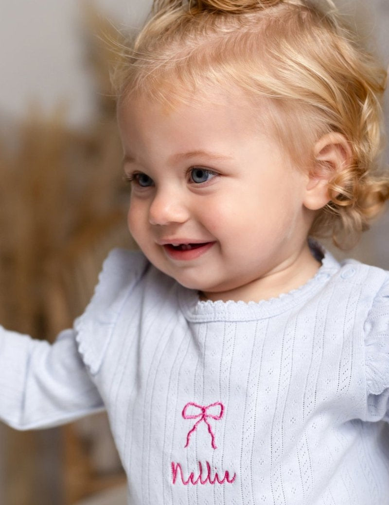 Knitted Bow Frill Romper Personalsied - Cozy Crew Club