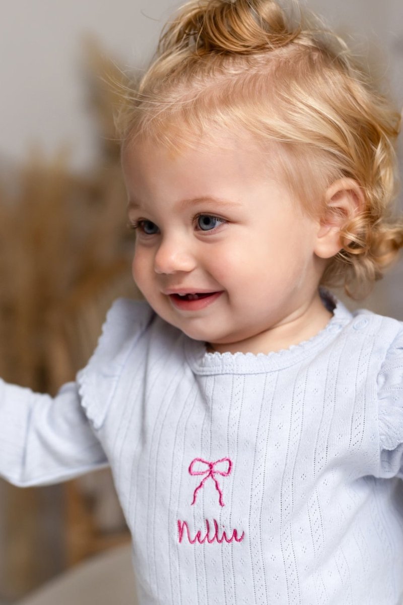 Knitted Bow Frill Romper Personalsied - Cozy Crew Club