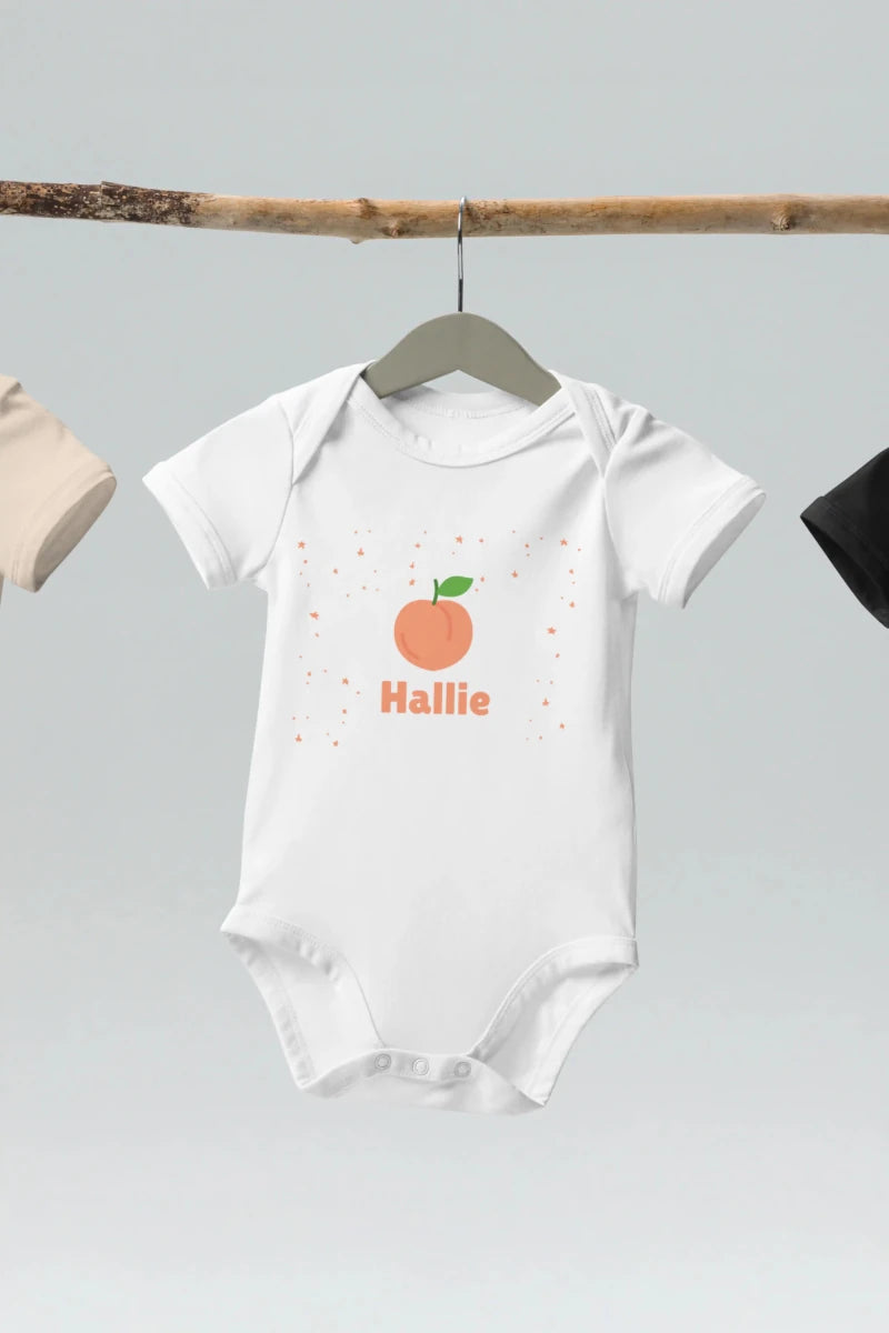 Peach Personalised Bodysuit in White - Cozy Crew Club