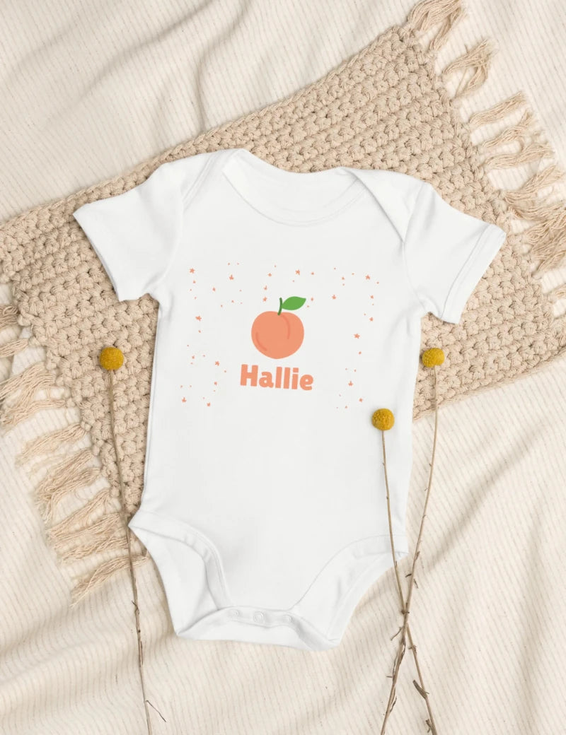 Peach Personalised Bodysuit in White - Cozy Crew Club