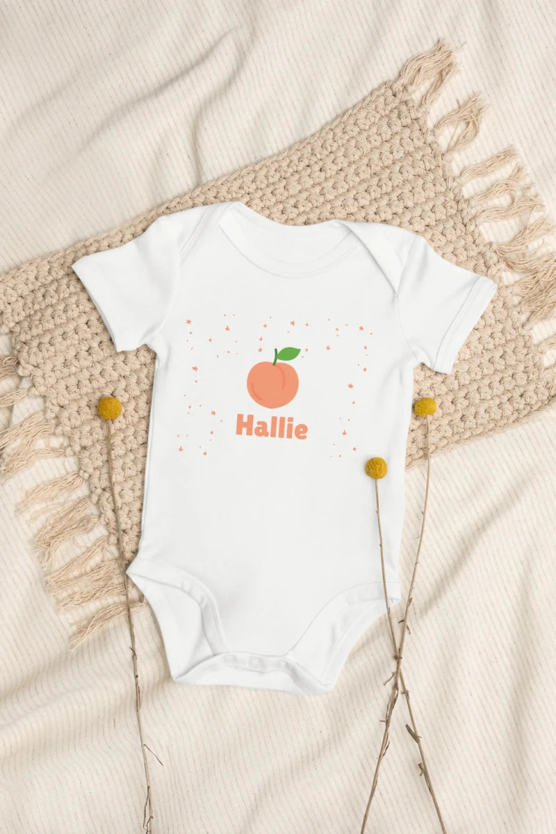 Peach Personalised Bodysuit in White - Cozy Crew Club