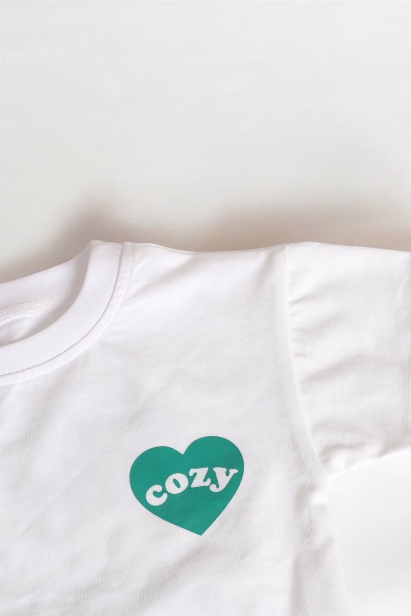 Cozy Heart Club Graphic Tee - White - Green Heart - Cozy Crew Club