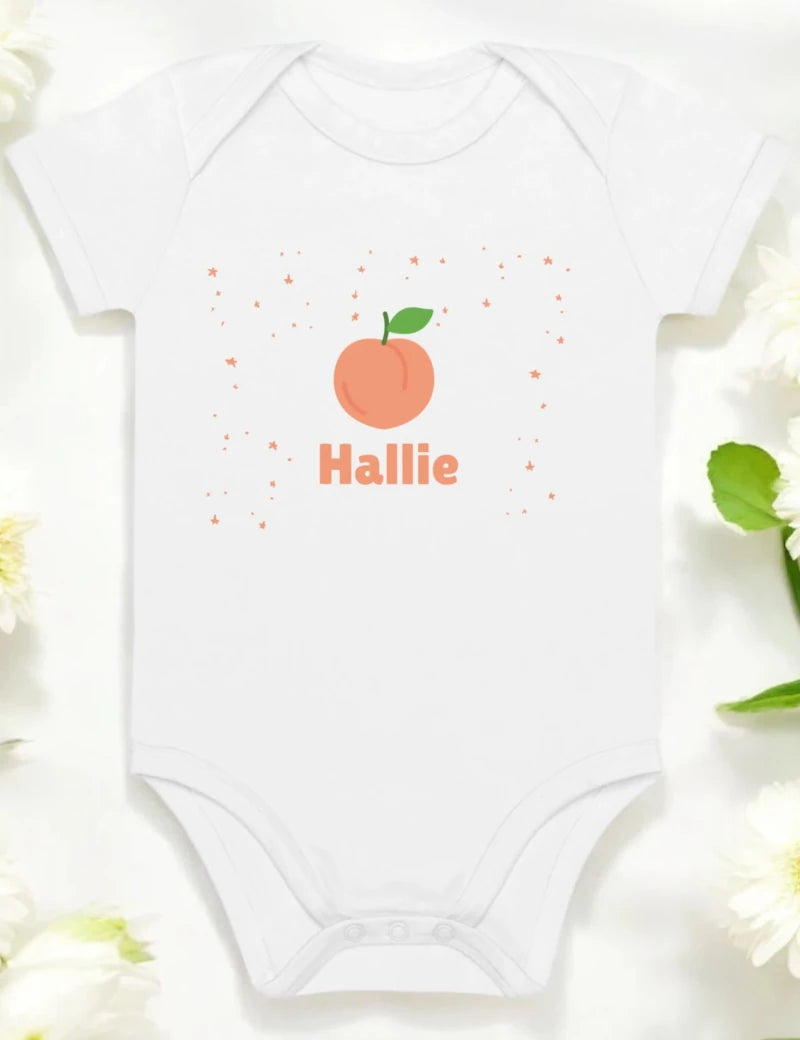 Peach Personalised Bodysuit in White - Cozy Crew Club
