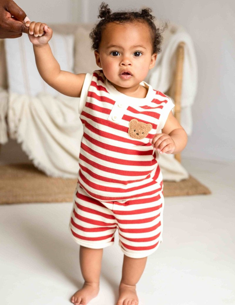 The Bear Beach Stripe Shorts & T-Shirt - Cozy Crew Club