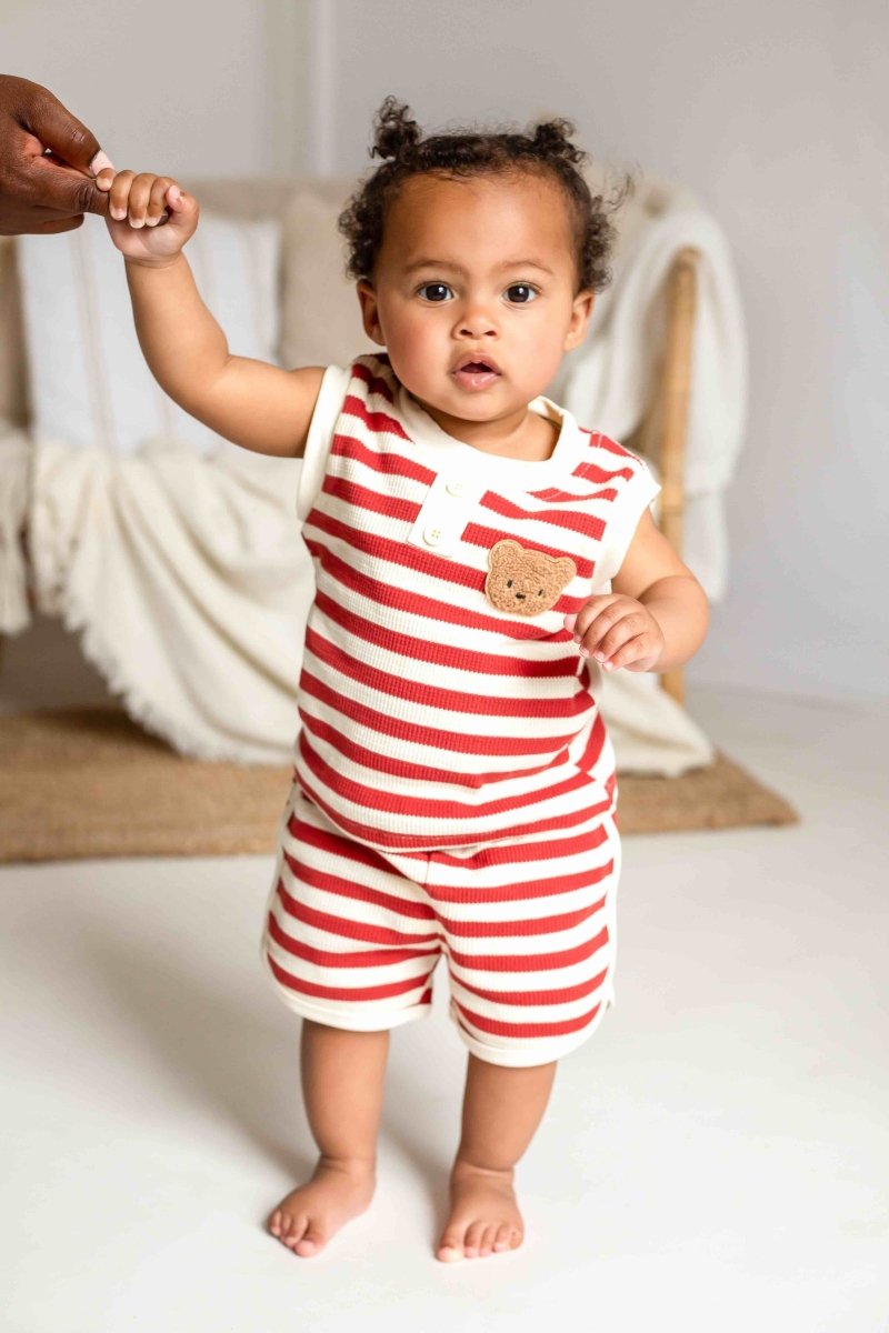 The Bear Beach Stripe Shorts & T-Shirt - Cozy Crew Club