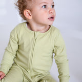Green Ribbed Bamboo Zip Sleepsuit Romper One Piece