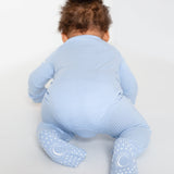 Blue Ribbed Bamboo Zip Sleepsuit Romper One Piece