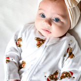 Christmas Bear Bamboo & Organic Cotton Zip Sleepsuit Romper One Piece