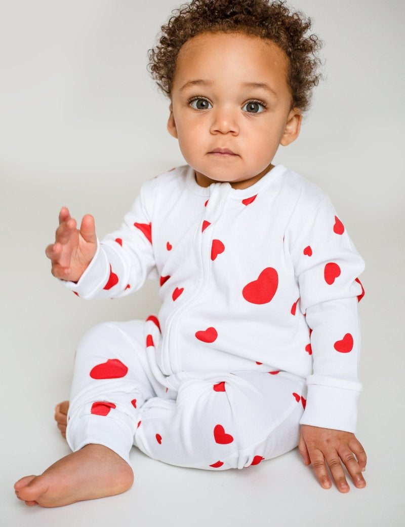 Love Heart Bamboo & Organic Cotton Zip Sleepsuit One Piece - Cozy Crew Club