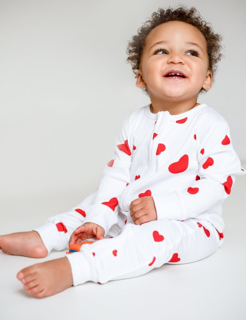 Love Heart Bamboo & Organic Cotton Zip Sleepsuit One Piece - Cozy Crew Club