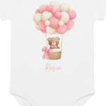 Personalised Name Bear Pink Hot Air Baloon Bodysuit - Cozy Crew Club