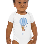 Personalised Name Bear Blue Hot Air Baloon Bodysuit - Cozy Crew Club