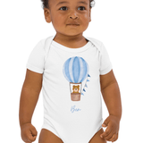 Personalised Name Bear Blue Hot Air Baloon Bodysuit - Cozy Crew Club