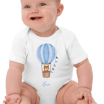 Personalised Name Bear Blue Hot Air Baloon Bodysuit - Cozy Crew Club