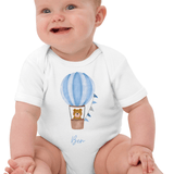 Personalised Name Bear Blue Hot Air Baloon Bodysuit - Cozy Crew Club