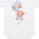Personalised Name Bear Blue Baloon Bodysuit - Cozy Crew Club