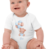 Personalised Name Bear Blue Baloon Bodysuit - Cozy Crew Club