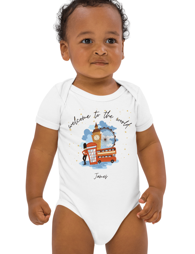 Welcome to the World London Town (Personalised Name Bodysuit) - Cozy Crew Club