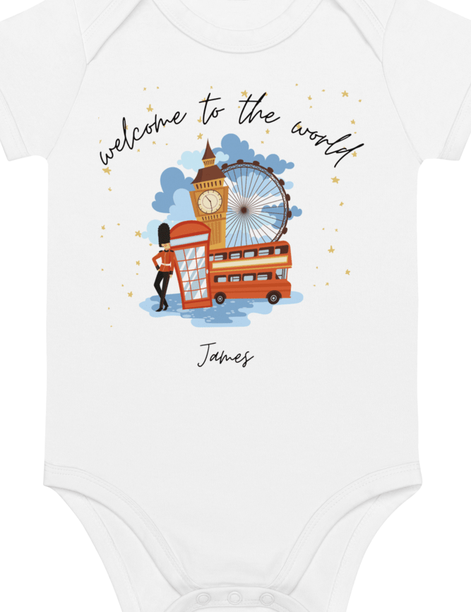 Welcome to the World London Town (Personalised Name Bodysuit) - Cozy Crew Club