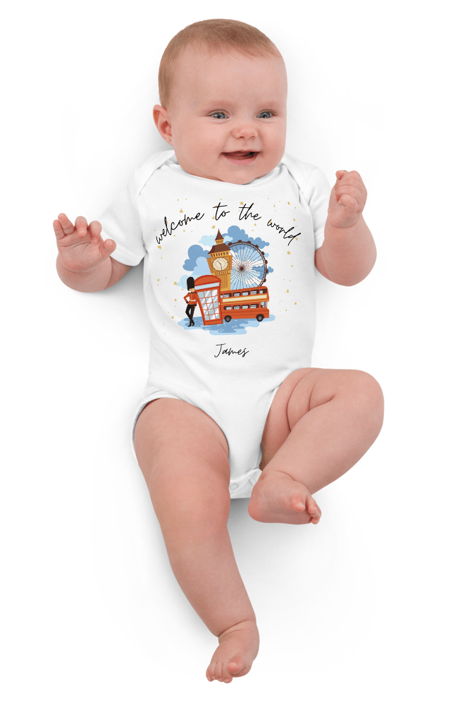 Welcome to the World London Town (Personalised Name Bodysuit) - Cozy Crew Club