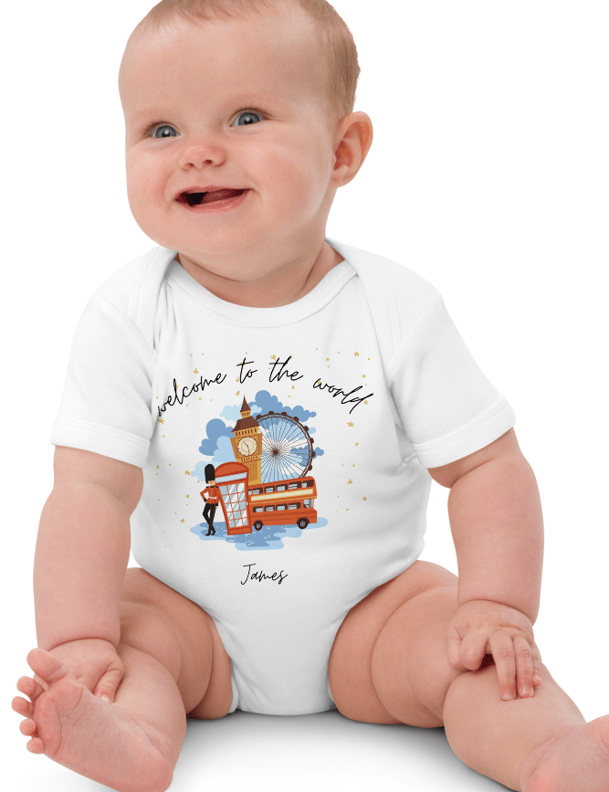 Welcome to the World London Town (Personalised Name Bodysuit) - Cozy Crew Club