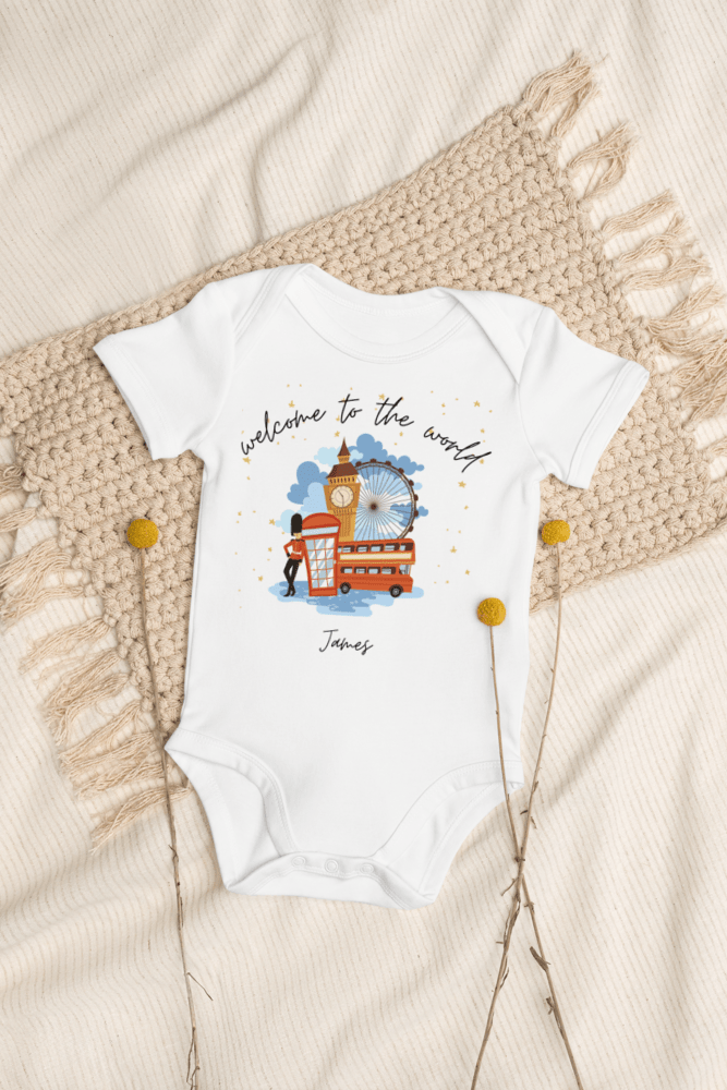 Welcome to the World London Town (Personalised Name Bodysuit) - Cozy Crew Club