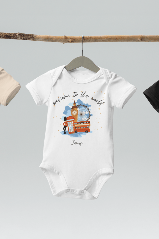 Welcome to the World London Town (Personalised Name Bodysuit) - Cozy Crew Club