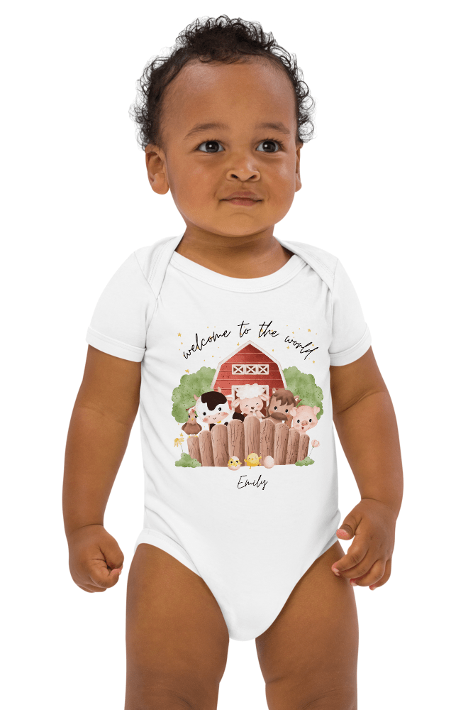 Welcome to the World Farm Animals (Personalised Name Bodysuit) - Cozy Crew Club