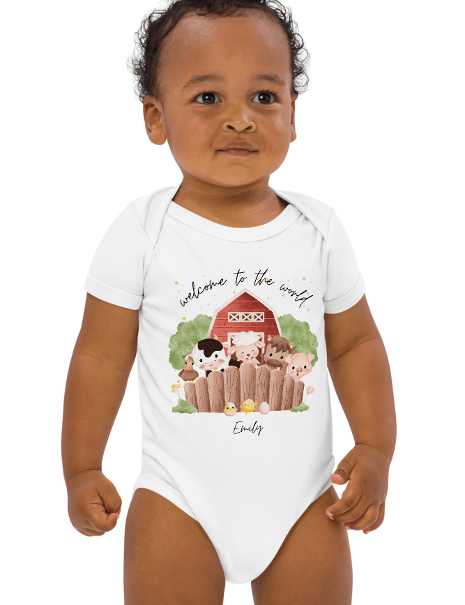Welcome to the World Farm Animals (Personalised Name Bodysuit) - Cozy Crew Club