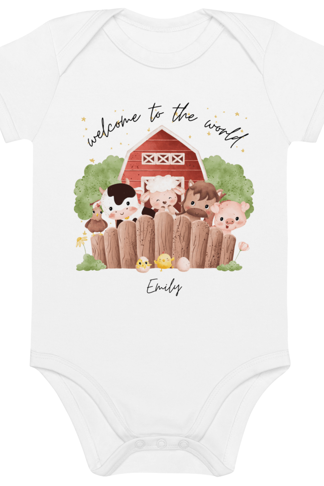 Welcome to the World Farm Animals (Personalised Name Bodysuit) - Cozy Crew Club