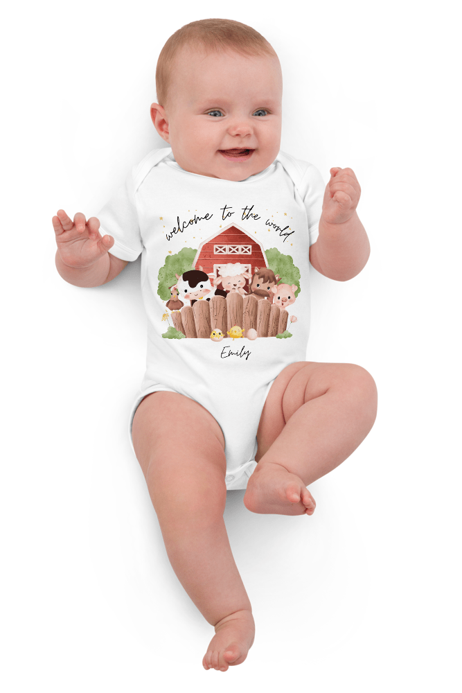 Welcome to the World Farm Animals (Personalised Name Bodysuit) - Cozy Crew Club