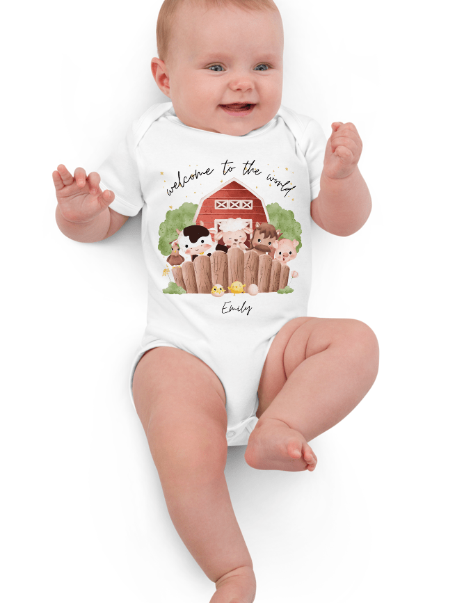 Welcome to the World Farm Animals (Personalised Name Bodysuit) - Cozy Crew Club