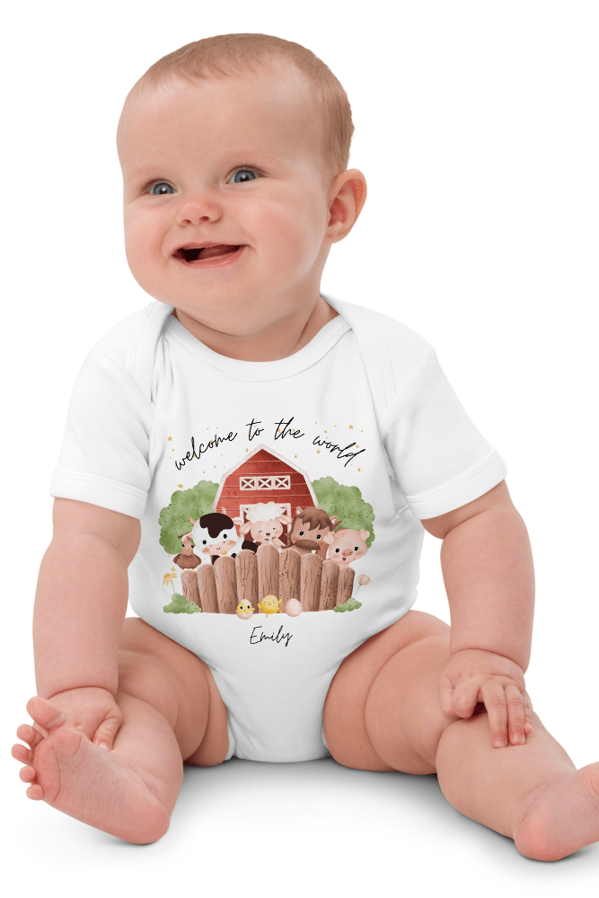 Welcome to the World Farm Animals (Personalised Name Bodysuit) - Cozy Crew Club