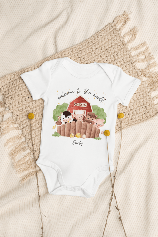 Welcome to the World Farm Animals (Personalised Name Bodysuit) - Cozy Crew Club