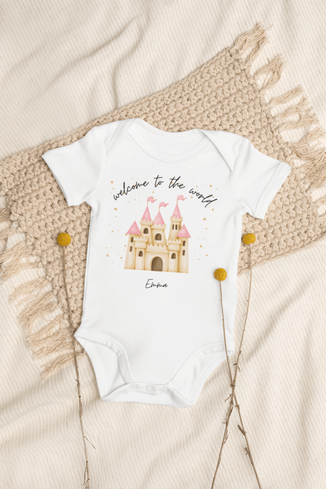 Welcome to the World Princess Castle (Personalised Name Bodysuit) - Cozy Crew Club