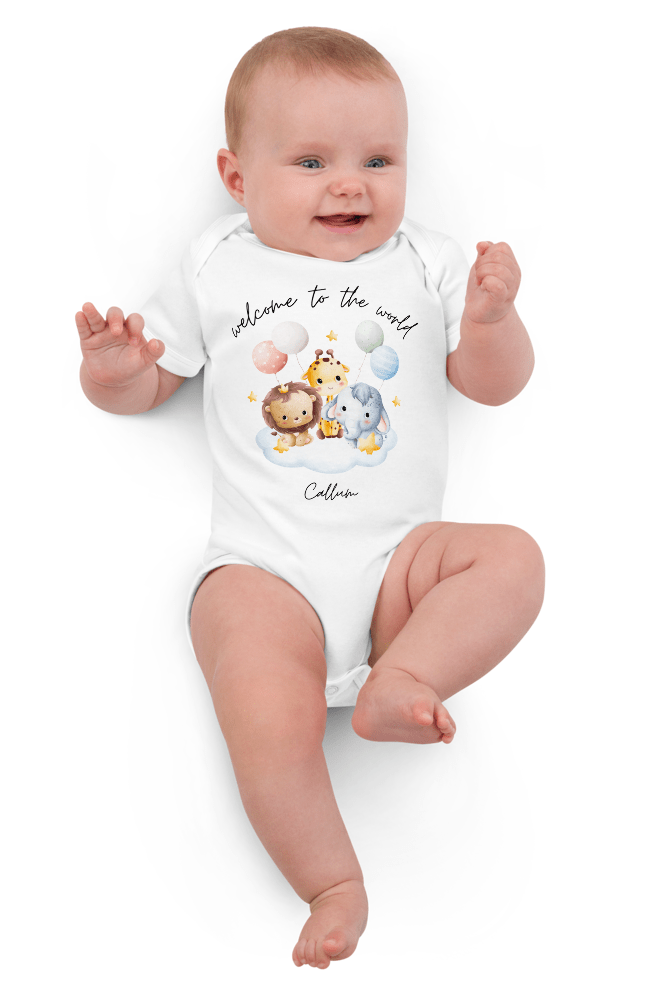 Welcome to the World Safari Balloons (Personalised Name Bodysuit) - Cozy Crew Club